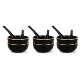 Ceramic Soup Bowl Set With Spoons - 300ml Each, Black Gold | 6 Pieces Soup Bowls + 6 Spoons | Glossy Finish - Premium Stoneware Ceramic Soup Bowls With Spoons | Soup Bowl Set Of 6